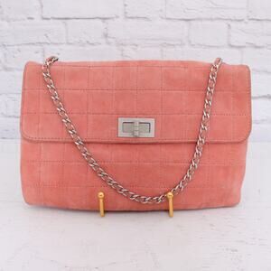 Chanel Chocolate Bar Reissue Flap Pink Suede Chain Shoulder Bag A3305
